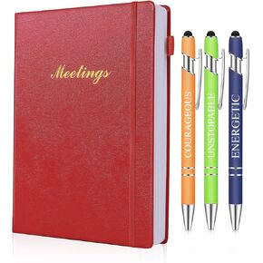 Meeting Notebook for Work with 3 Pcs Inspiration Appreciation Ballpoint Pens, Alrigon Work Planner Notebook with Action Items for Note Taking, Office/ Business Meeting Notes Agenda Organizer for Men &