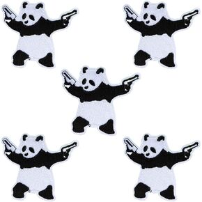 5 PCS Panda Bear Wielding Pistols Guns Embroidered Iron On Patch Patches Applique