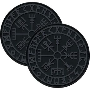 2 PCS AliPlus Viking Vegvisir Patches Helm of Awe Patches Luminous Patch PVC Rubber Patches Tactical Morale Patch Hook Backed(Black Grey)