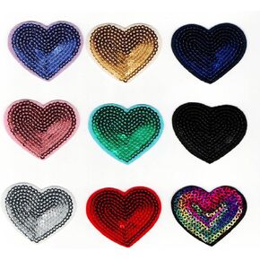 9Pcs Cute Sequins Heart Bling Colorful Love Heart Iron On Patches for Clothes Jacket Jeans Dress Backpacks