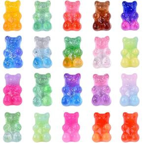 Craftdady 200Pcs Flatback Resin Cartoon Bear Cabochons Colorful Gummy Bear Cute Animal Charms 18x11mm No Hole for Scrapbooking Hairpins Jewelry Making