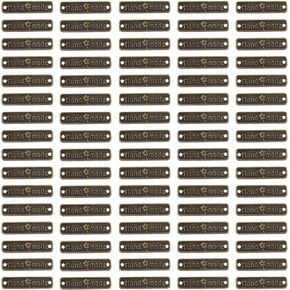 150PCS Alloy Handmade Metal Label Tag Signs 2 Hole DIY Accessories for Jeans Bags Shoes Hat Jewelry Making Crafts Findings Gift -25x6mm Rectangle Bronze