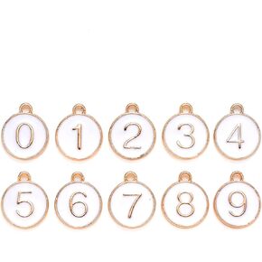 DanLingJewelry 10 pcs Gold Plated Color White Enamel Charms Black 0-9 Number Charms for Jewelry Making