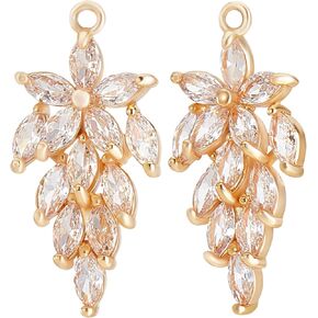 Beebeecraft 1 Box 6Pcs Cubic Zirconia Flower Charms 18K Gold Plated Floral Dangle Pendants with Jump Ring for Jewelry Making Necklace Bracelet DIY Crafts