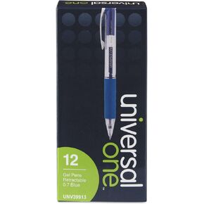 Universal Comfort Grip Gel Pen, Retractable, Medium 0.7 Mm, Blue Ink, Translucent Blue Barrel, Dozen