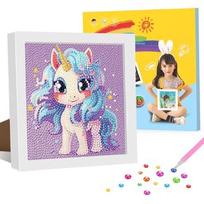 Genius maker Diamond Art Kits with Frame, 5D Diamond Art Kits, Unicorn Diamond Gem Art for Girls Boys, Diamond Dots Kits, Painting Arts and Crafts for Home Wall Decor(7x7inch)