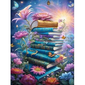 KAYEIUU Diamond Painting Art Full Drills Book Flower Diamond Painting Kits Drills Round Full Drill Gem Arts and Crafts Kits, for Home Wall Decor Gifts 12x16 inch