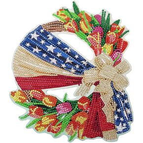 KTHOFCY 5D DIY Diamond Painting Kits for Adults Kids, Wreath Independence Day Full Drill Embroidery Cross Stitch Crystal Rhinestone Paintings Pictures Arts Wall Decor Painting Dots Kits 13.7X13.7 in