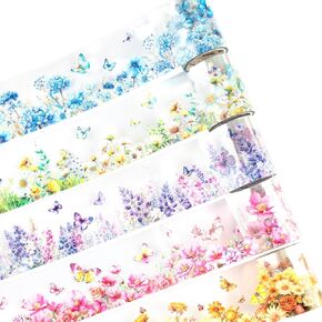 Framendino, 5 Pack Floral Washi PET Tape Set Washi Tape Stickers Clear Decorative Masking PET Tape DIY PET Tape Stickers for Crafts Journaling Scrapbook Supplies