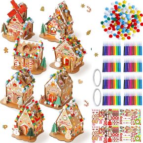 Poen 226 Pcs Christmas Gingerbread House Kit Build Gingerbread House Kit DIY Cardboard Christmas Craft Supplies for Holiday Party Fun Decoration (Classic Style)