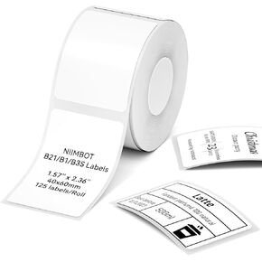 NIIMBOT Labels, 1.57'' x 2.36''(40x60mm) Labels Refill for Label Maker B1/B21/B3S/K3, Waterproof, Oil-Proof and Tear-Proof Sticker Labels for Jar/Spice/Gift(White)