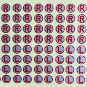 5 Sheets 8mm L & R Stickers for Marking Left and Right Waterproof L R Label Stickers Round Stickers for Earphone DIY Crafts, Silver Background Red Word