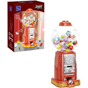 Retro Gumball Machine Building Block Set, with 12 Micro Building Blocks and 12 Lucky Notes for Multiple Gameplay Desktop Collectible-Quality Classic Gumball Machine Assembly Blocks Kit