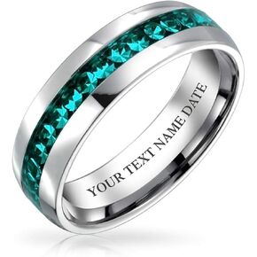 Bling Jewelry Personalize Couples Channel Set Crystal Eternity Band Ring for Women Men Teen Silver Toned Stainless Steel Birth Month Colors 6MM Sizes 5-12 in Saudi Arabia