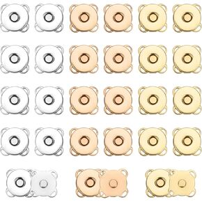30 Sets of Magnetic Buttons, 0.7in/18mm Smooth Magnetic Snap Buttons Closures Plum Magnet Snap Button Clasp Fasteners for Sewing Clothing Bags Purses Briefcases (Gray, Light Gold, Silver)