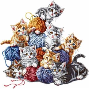 Generic Cats Playing with Yarns DIY 11CT Stamped Cross Stitch Kits for Beginners Easy Needlepoint Embroidery Counted Cross Stitch Art Craft for Wall Decoration 14x14inch(4)