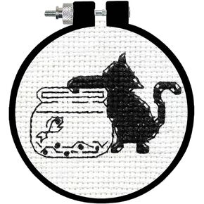 Black Cat Counted Cross Stitch Kit with Hoop