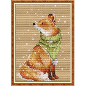 Stitchmelody Stamped Cross Stitch Kits,11CT Printed Pattern Embroidery Set Cross-Stitch Kit DMC Threads-Fox 9.5''X13.8''