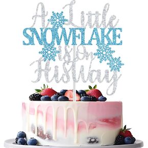 A Little Snowflake is on Her Way Cake Topper, Winter Baby Shower Decorations Girl, Winter Wonderland, Frozen Snowflake Baby Shower Gender Reveal Party Decorations, Silver and Pink
