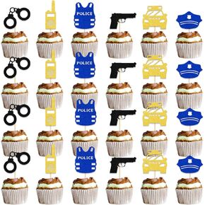 24Pcs Police Retirement Cupcake Topper, Police Officer Cupcake Decorations, Officer Grad Decoration, Police Party Decorations, Congrats Officer Party Topper Supplies Blue Gold Black