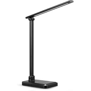 LED Desk Lamp with USB Charging Port Whole White for Home Office Essentials Table Lamp with Eye-Caring 4 Color Temperature Touch Control Stepless Dimming Desk Light for College Dorm