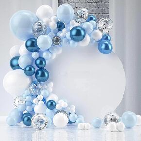 Blue and White Balloon Garland Kit-107 Pcs Balloons Different Sizes Pack,Light Blue White Confetti Silver Latex Balloons For Birthday Decorations Wedding Party Baby Shower (Bule White)