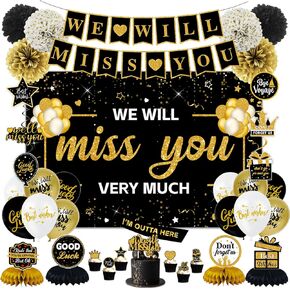 We Will Miss You Decorations for Men Women, Farewell Decorations Party, We Will Miss You Banner Backdrop Honeycomb Centerpiece, Going Away Party Decorations