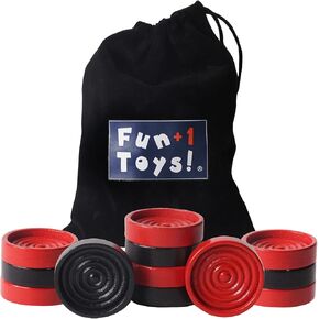 26 Red and Black Checkers Pieces Only * 1.125 inch Wooden Checker Pieces for Checkers Board Game with Stackable Ridge in Drawstring Storage Bag