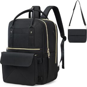 Backpack for Women, 15.6 Inch Laptop Travel Backpacks Bag with USB Port, Work Business Nurse Teacher Bags College Bookbag for School, Casual Daypack for Travel, Black-White