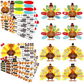LINAYE 24 Sheets Thanksgiving Crafts for Kids, Thanksgiving Turkey Crafts Stickers, Make a Turkey Stickers, Thanksgiving Games Activities Crafts for Kids Toddlers,Thanksgiving Party Favors