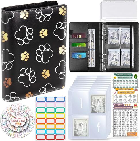 100 Envelopes Money Saving Challenge, Money Saving Budget Binder with Cash Envelopes, Motivational Process to Save $5050, A5 Saving Challenge Book - Cute Dog Paw Prints in Kuwait