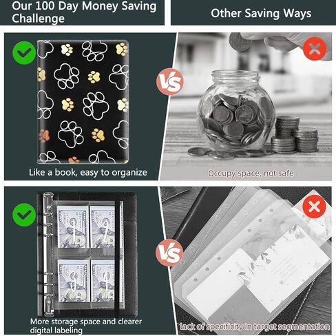 100 Envelopes Money Saving Challenge, Money Saving Budget Binder with Cash Envelopes, Motivational Process to Save $5050, A5 Saving Challenge Book - Cute Dog Paw Prints in Kuwait