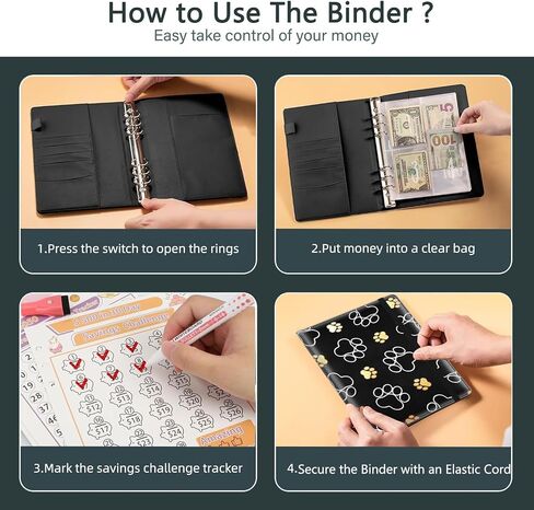 100 Envelopes Money Saving Challenge, Money Saving Budget Binder with Cash Envelopes, Motivational Process to Save $5050, A5 Saving Challenge Book - Cute Dog Paw Prints in Kuwait
