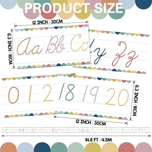 15 Pieces Cursive Alphabet Line Bulletin Board Set Alphabet for Classroom Wall ABC Alphabet Banner Alphabet Classroom Wall Strips Wall Decor for Pre-School Kindergarten Elementary Nursery Homeschool in Kuwait