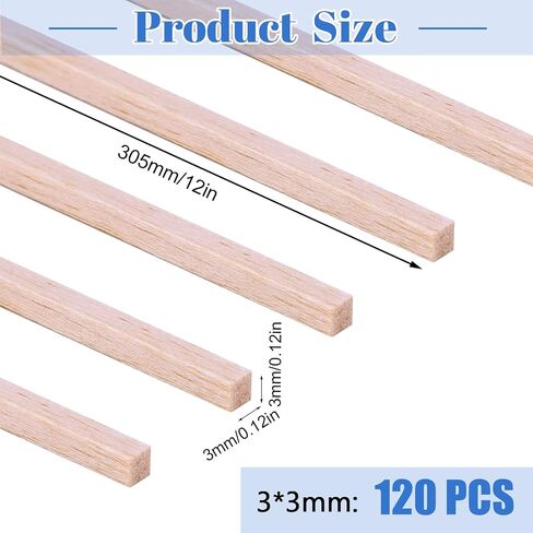 280 Pieces Balsa Wood Strips 1/8 x 1/8 x 12 Inch Balsa Wood Sticks Square Wooden Dowels Wood Dowel Rods Unfinished Wood Strips for Crafting Projects Models Making Supplies in Saudi Arabia