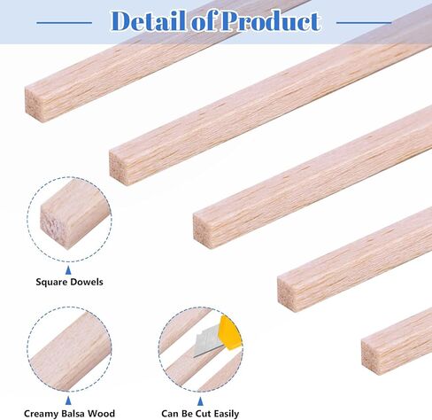 280 Pieces Balsa Wood Strips 1/8 x 1/8 x 12 Inch Balsa Wood Sticks Square Wooden Dowels Wood Dowel Rods Unfinished Wood Strips for Crafting Projects Models Making Supplies in Saudi Arabia