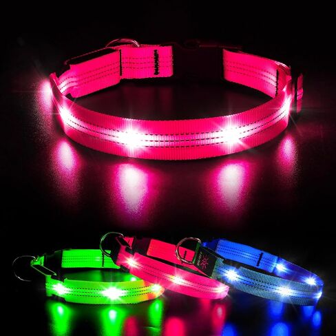 BSEEN Light Up Dog Collars - Glowing LED Dog Collar, Reflective Puppy Collar, Adjustable Lighted Dog Collar, Rechargeable Pet Collar for Night Walking (Pink-II, Large) in Saudi Arabia