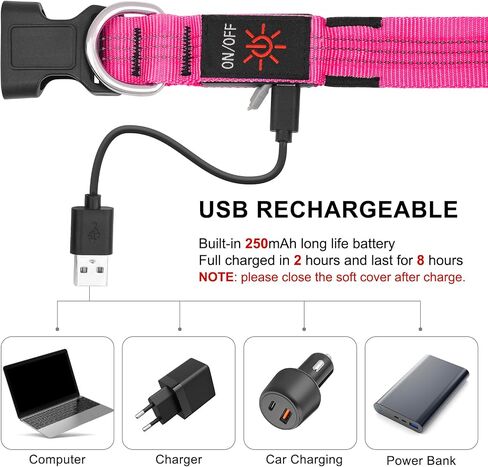 BSEEN Light Up Dog Collars - Glowing LED Dog Collar, Reflective Puppy Collar, Adjustable Lighted Dog Collar, Rechargeable Pet Collar for Night Walking (Pink-II, Large) in Saudi Arabia