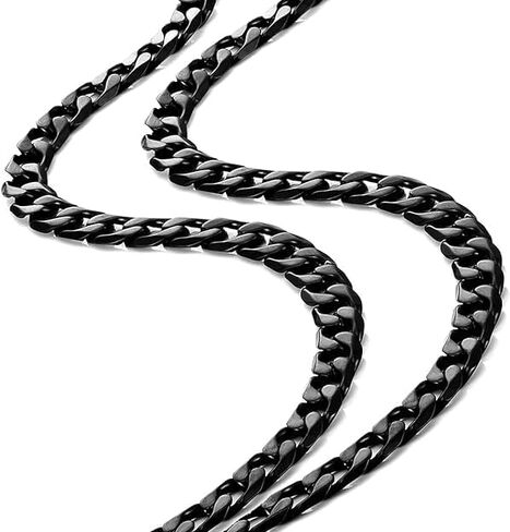 Classic Mens Link Chain Necklace, Cuban Style, Silver, Black or 24K Gold Plated, 316L Stainless Steel Link Chain 19", 21", 23", 26" Inches (6, 8, 10 mm Wide) Branded Gift Box, Men's Jewelry Gift in Saudi Arabia
