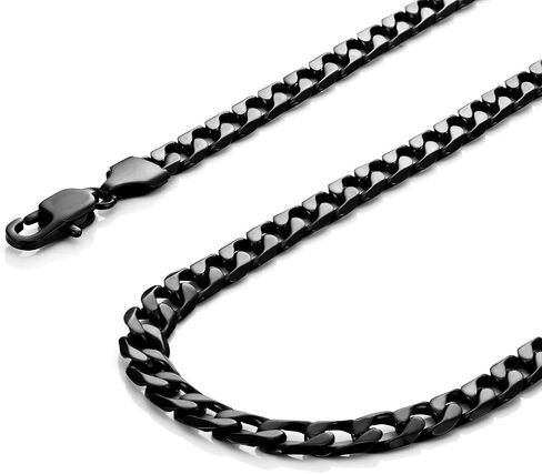 Classic Mens Link Chain Necklace, Cuban Style, Silver, Black or 24K Gold Plated, 316L Stainless Steel Link Chain 19", 21", 23", 26" Inches (6, 8, 10 mm Wide) Branded Gift Box, Men's Jewelry Gift in Saudi Arabia