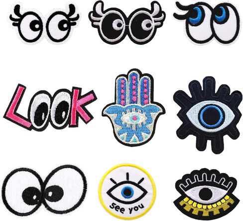 Cute Embroidered Eyes Patches, Bundle 9 Pieces Funny All See You Eye Iron On Sew On Patches for Clothes Jacket Jeans Bags Hats Shoes Backpacks in Saudi Arabia