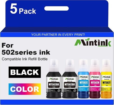 Mintin Refilled Ink Replacement for Epson 502 T502 Compatible with EcoTank ET-2760 ET-4760 ET-3760 ET-2850 ET-3850 ET-2700 ET-4750 ET-3700 ET-2750 ET-3750 ET-3710 Printer in Saudi Arabia