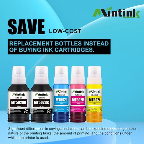 Mintin Refilled Ink Replacement for Epson 502 T502 Compatible with EcoTank ET-2760 ET-4760 ET-3760 ET-2850 ET-3850 ET-2700 ET-4750 ET-3700 ET-2750 ET-3750 ET-3710 Printer in Saudi Arabia