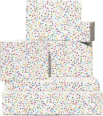 CENTRAL 23 White Wrapping Paper - 6 Sheets Of Gift Wrap - Rainbow Sprinkle - Birthday Wrapping Paper For Men Women Kids - Comes With Stickers in Saudi Arabia