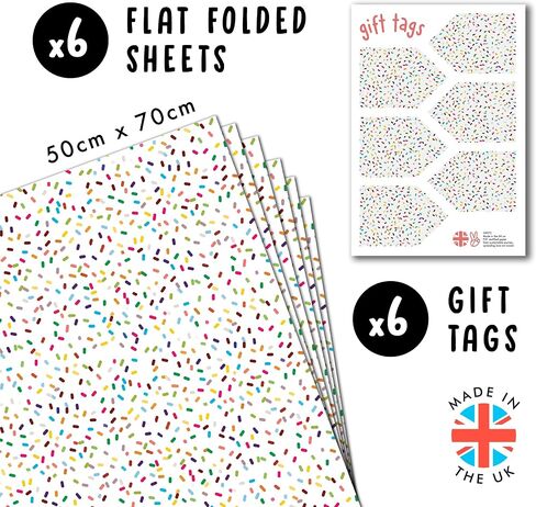 CENTRAL 23 White Wrapping Paper - 6 Sheets Of Gift Wrap - Rainbow Sprinkle - Birthday Wrapping Paper For Men Women Kids - Comes With Stickers in Saudi Arabia