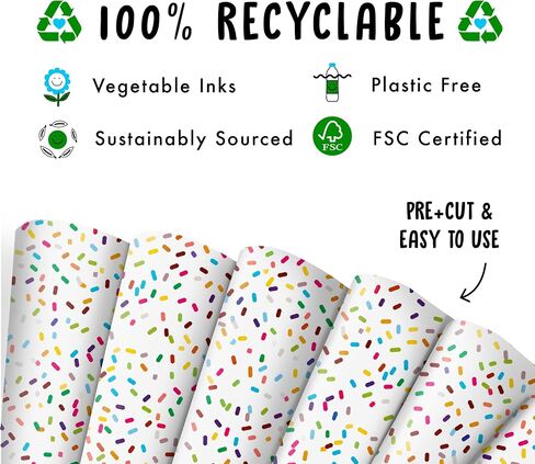 CENTRAL 23 White Wrapping Paper - 6 Sheets Of Gift Wrap - Rainbow Sprinkle - Birthday Wrapping Paper For Men Women Kids - Comes With Stickers in Saudi Arabia