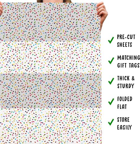 CENTRAL 23 White Wrapping Paper - 6 Sheets Of Gift Wrap - Rainbow Sprinkle - Birthday Wrapping Paper For Men Women Kids - Comes With Stickers in Saudi Arabia