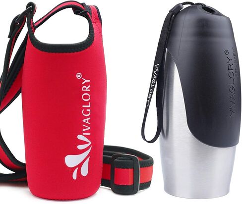 VIVAGLORY 25oz Stainless Steel Water Bottle & Neoprene Bottle Carrier Combo, Dog Drinking Bottles and Water Bottle Holder, Great for Hiking & Traveling with Pets in Saudi Arabia