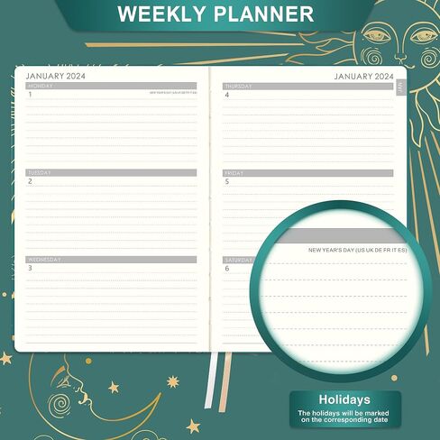 Planner 2024 - Weekly Monthly Planner 2024, 2024 Calendar Planner from January 2024 - December 2024, 5.75" x 8.4", Planner 2024 with Inner Pocket, Pen Holder, Elastic Closure in Saudi Arabia