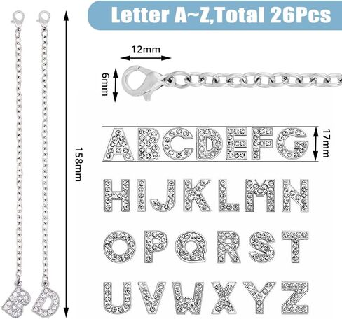 SUPERFINDINGS 26Pcs Cup Handle Charm Letter A-Z Handle Pendant Chains Decorations with Lobster Claw Clasp Name Id Long Alphabet Hanging Charm for Cups Bags,15.8cm in Saudi Arabia